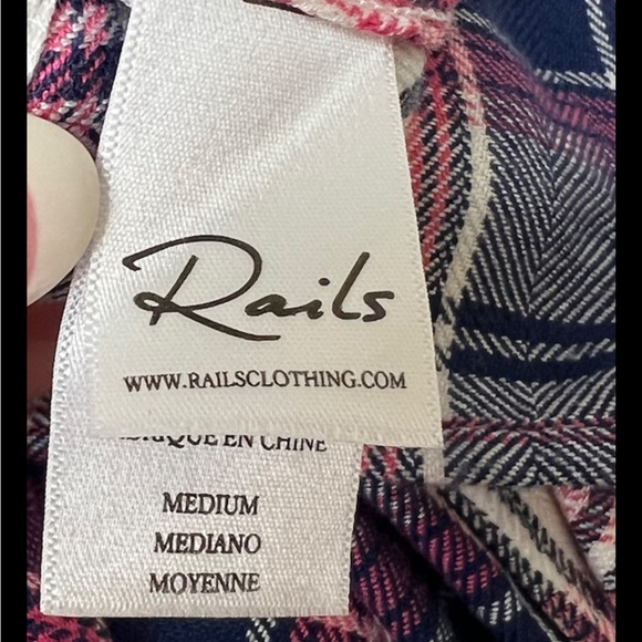 RAILS Plaid Shirt Flannel Navy Pink White Button Top Down Medium - Picture 10 of 12